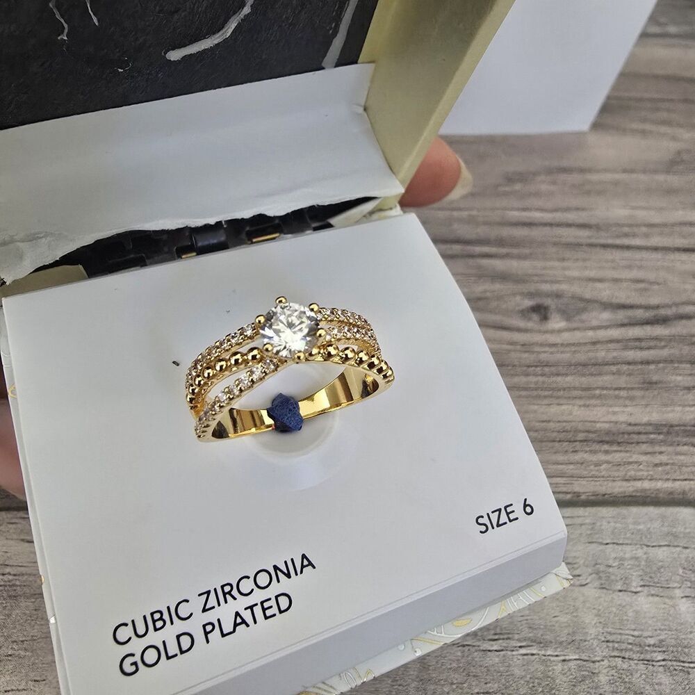 Cubic Zirconia Gold Plated Triple Band Ring Size 6